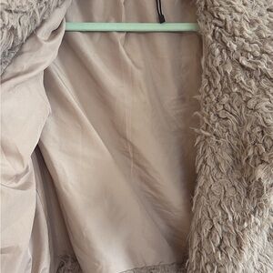 Zara Textured Beige Faux Fur Coat